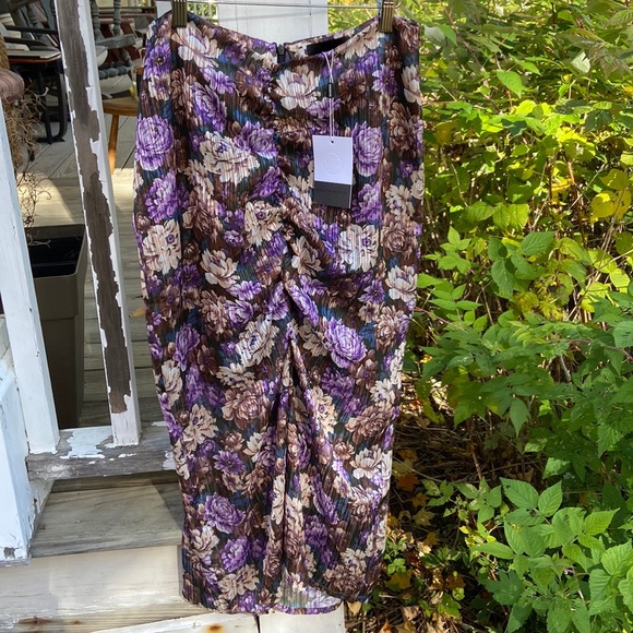 NWT Birgitte Herskind Alexis Ruched Floral Midi Skirt Women's Size 10 - Picture 4 of 12